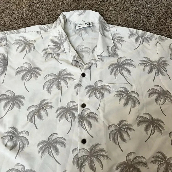 Makani Hawaii Shirt Mens Palm Tree Large Gray White Microfiber‎ Hawaiian Aloha - Picture 8 of 9